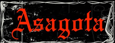 artists for your events : Asagota word in red with a black background